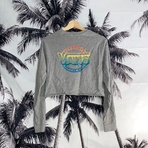 Vans Off The Wall Logo Grey Cropped Womens Long Sleeve T Shirt Size Small